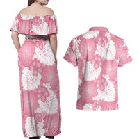 Pink Aloha Hawaii Couples Matching Off Shoulder Maxi Dress and Hawaiian Shirt Monstera Hibiscus Plumeria Seamless Vibes - Polynesian Pride