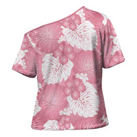 Pink Aloha Hawaii Cross Shoulder Shirt Monstera Hibiscus Plumeria Seamless Vibes LT14 - Polynesian Pride