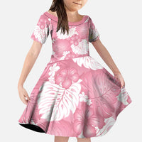 Pink Aloha Hawaii Family Matching Puletasi and Hawaiian Shirt Monstera Hibiscus Plumeria Seamless Vibes LT14 Daughter's Dress Pink - Polynesian Pride