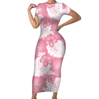 Pink Aloha Hawaii Family Matching Short Sleeve Bodycon Dress and Hawaiian Shirt Monstera Hibiscus Plumeria Seamless Vibes LT14 Mom's Dress Pink - Polynesian Pride