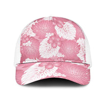 Pink Aloha Hawaii Mesh Trucker Cap Monstera Hibiscus Plumeria Seamless Vibes LT14 One Size White Pink - Polynesian Pride