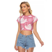 Pink Aloha Hawaii Raglan Cropped T Shirt Monstera Hibiscus Plumeria Seamless Vibes - Polynesian Pride