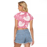 Pink Aloha Hawaii Raglan Cropped T Shirt Monstera Hibiscus Plumeria Seamless Vibes - Polynesian Pride