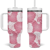 Pink Aloha Hawaii Tumbler With Handle Monstera Hibiscus Plumeria Seamless Vibes - Polynesian Pride