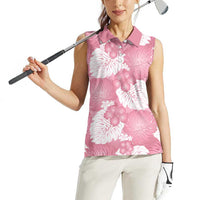 Pink Aloha Hawaii Women Sleeveless Polo Shirt Monstera Hibiscus Plumeria Seamless Vibes LT14 - Polynesian Pride