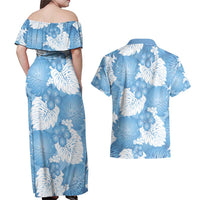 Blue Aloha Hawaii Couples Matching Off Shoulder Maxi Dress and Hawaiian Shirt Monstera Hibiscus Plumeria Seamless Vibes - Polynesian Pride