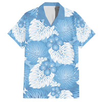 Blue Aloha Hawaii Family Matching Off The Shoulder Long Sleeve Dress and Hawaiian Shirt Monstera Hibiscus Plumeria Seamless Vibes - Polynesian Pride