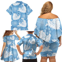 Blue Aloha Hawaii Family Matching Off Shoulder Short Dress and Hawaiian Shirt Monstera Hibiscus Plumeria Seamless Vibes - Polynesian Pride