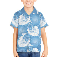 Blue Aloha Hawaii Family Matching Off Shoulder Short Dress and Hawaiian Shirt Monstera Hibiscus Plumeria Seamless Vibes - Polynesian Pride