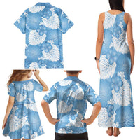 Blue Aloha Hawaii Family Matching Tank Maxi Dress and Hawaiian Shirt Monstera Hibiscus Plumeria Seamless Vibes - Polynesian Pride