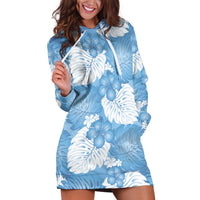 Blue Aloha Hawaii Hoodie Dress Monstera Hibiscus Plumeria Seamless Vibes - Polynesian Pride