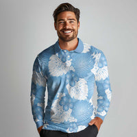 Blue Aloha Hawaii Long Sleeve Polo Shirt Monstera Hibiscus Plumeria Seamless Vibes - Polynesian Pride