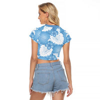 Blue Aloha Hawaii Raglan Cropped T Shirt Monstera Hibiscus Plumeria Seamless Vibes - Polynesian Pride