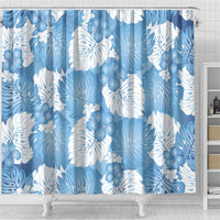 Blue Aloha Hawaii Shower Curtain Monstera Hibiscus Plumeria Seamless Vibes - Polynesian Pride