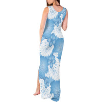 Blue Aloha Hawaii Tank Maxi Dress Monstera Hibiscus Plumeria Seamless Vibes - Polynesian Pride