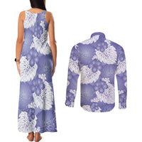 Purple Aloha Hawaii Couples Matching Tank Maxi Dress and Long Sleeve Button Shirt Monstera Hibiscus Plumeria Seamless Vibes - Polynesian Pride