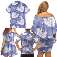 Purple Aloha Hawaii Family Matching Off Shoulder Short Dress and Hawaiian Shirt Monstera Hibiscus Plumeria Seamless Vibes - Polynesian Pride
