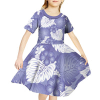 Purple Aloha Hawaii Kid Short Sleeve Dress Monstera Hibiscus Plumeria Seamless Vibes - Polynesian Pride