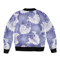 Purple Aloha Hawaii Sleeve Zip Bomber Jacket Monstera Hibiscus Plumeria Seamless Vibes - Polynesian Pride