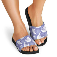 Purple Aloha Hawaii Slide Sandals Monstera Hibiscus Plumeria Seamless Vibes - Polynesian Pride