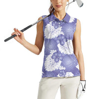 Purple Aloha Hawaii Women Sleeveless Polo Shirt Monstera Hibiscus Plumeria Seamless Vibes LT14 - Polynesian Pride