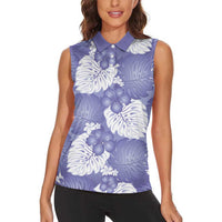 Purple Aloha Hawaii Women Sleeveless Polo Shirt Monstera Hibiscus Plumeria Seamless Vibes LT14 - Polynesian Pride