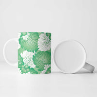 Green Aloha Hawaii Ceramic Mug Monstera Hibiscus Plumeria Seamless Vibes - Polynesian Pride