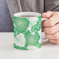Green Aloha Hawaii Ceramic Mug Monstera Hibiscus Plumeria Seamless Vibes - Polynesian Pride