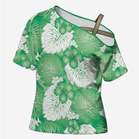 Green Aloha Hawaii Cross Shoulder Shirt Monstera Hibiscus Plumeria Seamless Vibes LT14 Female Green - Polynesian Pride