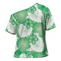 Green Aloha Hawaii Cross Shoulder Shirt Monstera Hibiscus Plumeria Seamless Vibes LT14 - Polynesian Pride