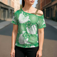 Green Aloha Hawaii Cross Shoulder Shirt Monstera Hibiscus Plumeria Seamless Vibes LT14 - Polynesian Pride