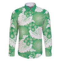Green Aloha Hawaii Family Matching Long Sleeve Bodycon Dress and Hawaiian Shirt Monstera Hibiscus Plumeria Seamless Vibes LT14 Dad's Shirt - Long Sleeve Green - Polynesian Pride