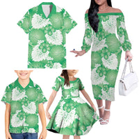 Green Aloha Hawaii Family Matching Off The Shoulder Long Sleeve Dress and Hawaiian Shirt Monstera Hibiscus Plumeria Seamless Vibes - Polynesian Pride