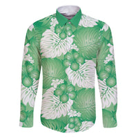 Green Aloha Hawaii Family Matching Puletasi and Hawaiian Shirt Monstera Hibiscus Plumeria Seamless Vibes LT14 Dad's Shirt - Long Sleeve Green - Polynesian Pride