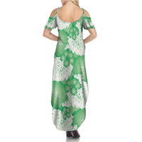 Green Aloha Hawaii Family Matching Summer Maxi Dress and Hawaiian Shirt Monstera Hibiscus Plumeria Seamless Vibes - Polynesian Pride