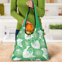 Green Aloha Hawaii Grocery Bag Monstera Hibiscus Plumeria Seamless Vibes - Polynesian Pride