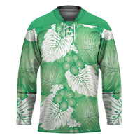 Green Aloha Hawaii Hockey Jersey Monstera Hibiscus Plumeria Seamless Vibes LT14 Unisex Green - Polynesian Pride
