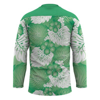 Green Aloha Hawaii Hockey Jersey Monstera Hibiscus Plumeria Seamless Vibes - Polynesian Pride