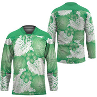 Green Aloha Hawaii Hockey Jersey Monstera Hibiscus Plumeria Seamless Vibes LT14 - Polynesian Pride