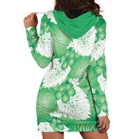 Green Aloha Hawaii Hoodie Dress Monstera Hibiscus Plumeria Seamless Vibes - Polynesian Pride