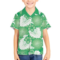 Green Aloha Hawaii Kid Hawaiian Shirt Monstera Hibiscus Plumeria Seamless Vibes - Polynesian Pride
