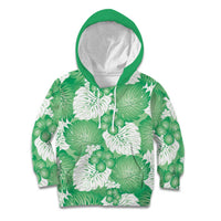 Green Aloha Hawaii Kid Hoodie Monstera Hibiscus Plumeria Seamless Vibes - Polynesian Pride