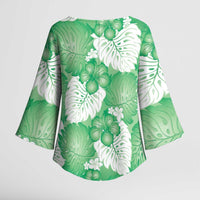 Green Aloha Hawaii Kimono Sleeve Blouse Monstera Hibiscus Plumeria Seamless Vibes - Polynesian Pride