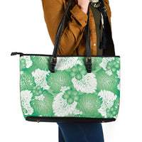 Green Aloha Hawaii Leather Tote Bag Monstera Hibiscus Plumeria Seamless Vibes - Polynesian Pride