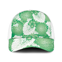 Green Aloha Hawaii Mesh Trucker Cap Monstera Hibiscus Plumeria Seamless Vibes LT14 One Size White Green - Polynesian Pride
