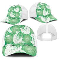 Green Aloha Hawaii Mesh Trucker Cap Monstera Hibiscus Plumeria Seamless Vibes - Polynesian Pride