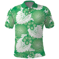 Green Aloha Hawaii Polo Shirt Monstera Hibiscus Plumeria Seamless Vibes - Polynesian Pride
