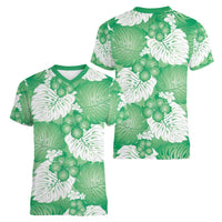 Green Aloha Hawaii Women V-Neck T-Shirt Monstera Hibiscus Plumeria Seamless Vibes - Polynesian Pride