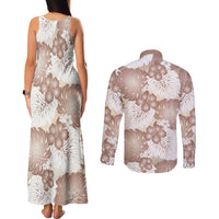 Mocha Mousse Aloha Hawaii Couples Matching Tank Maxi Dress and Long Sleeve Button Shirt Monstera Hibiscus Plumeria Seamless Vibes - Polynesian Pride