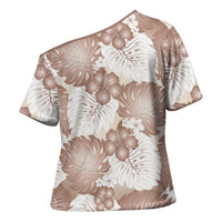 Mocha Mousse Aloha Hawaii Cross Shoulder Shirt Monstera Hibiscus Plumeria Seamless Vibes LT14 - Polynesian Pride